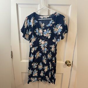 LOFT Navy Floral Midi Dress